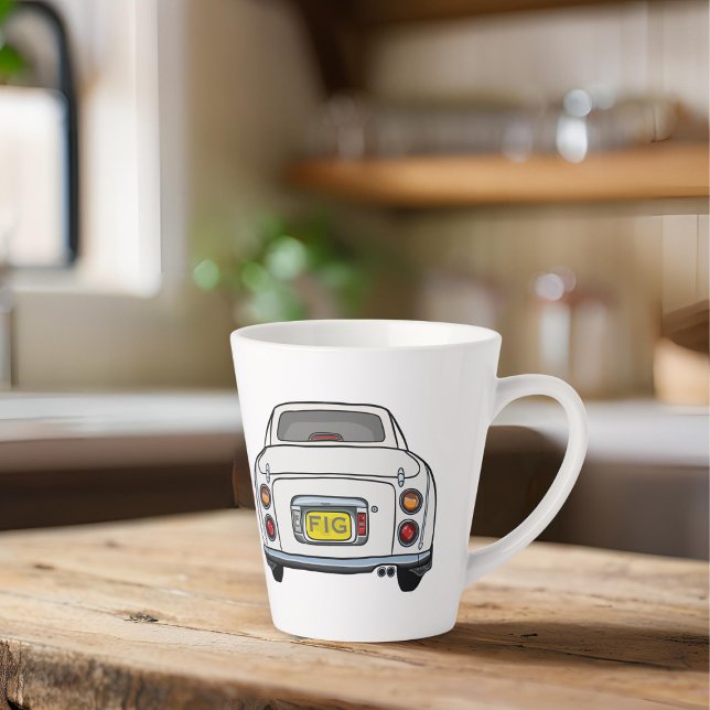 Taza De Café Latte Figaración monograma de coche de figarro blanco li (Cute white figaro car latte mug with space for your initials)