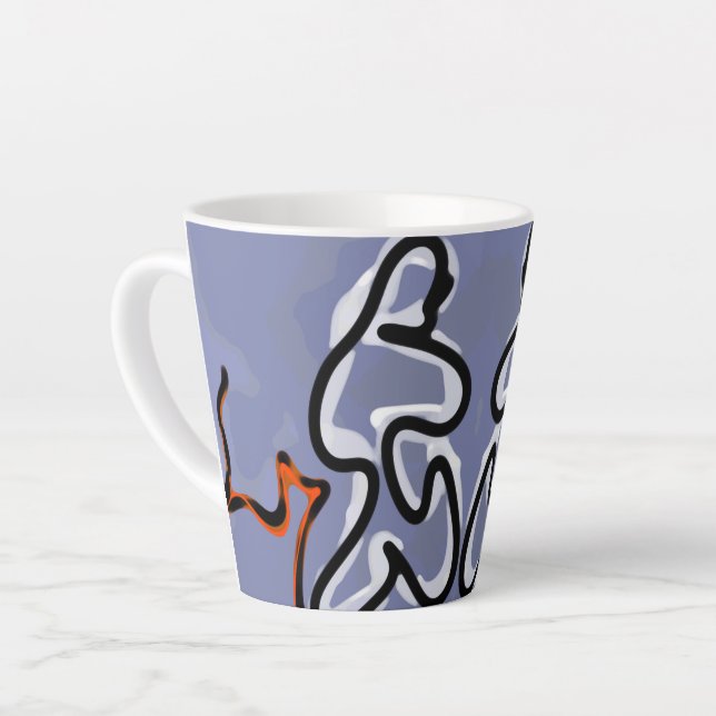 Taza De Café Latte Figura con Línea: Azul abstracto, Naranja, B y W (Ángulo izquierdo)