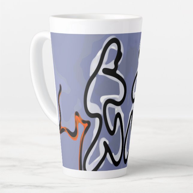 Taza De Café Latte Figura con Línea: Azul abstracto, Naranja, B y W (Ángulo izquierdo)
