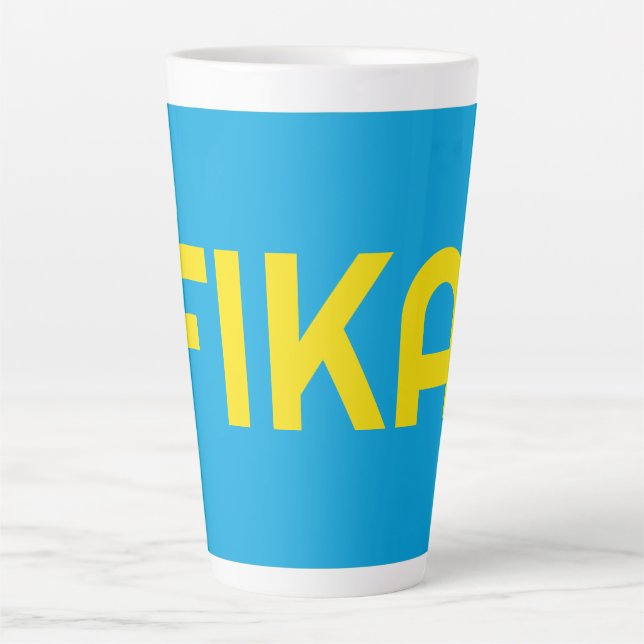 Taza De Café Latte FIKA Negrita Amarillo y Azul (Anverso)