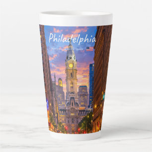 Taza De Café Latte Filadelfia, EE. UU. - Ayuntamiento Silueta al anoc
