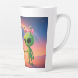 Taza De Café Latte Fille cosmonaute et petite extraterrestre