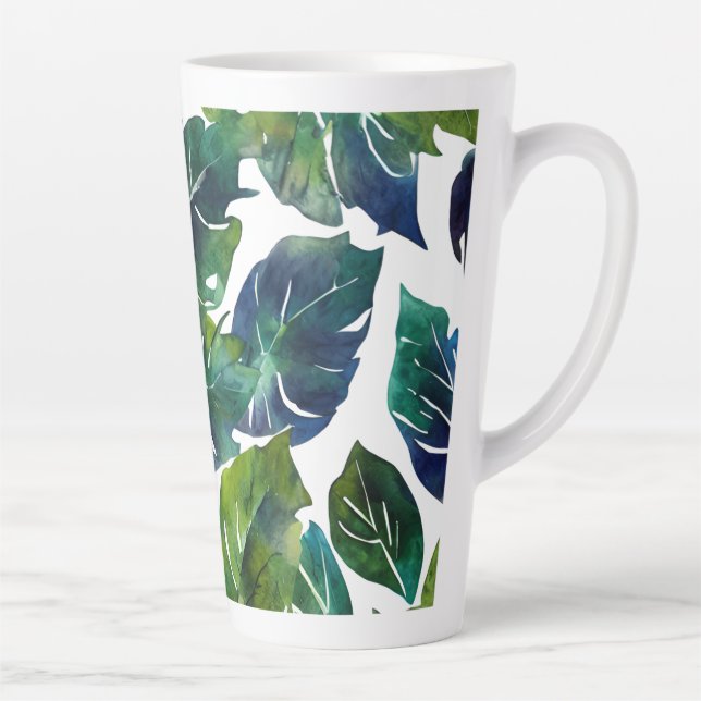 Taza De Café Latte Filología verde y azul filodendrón Botánico (Derecha)