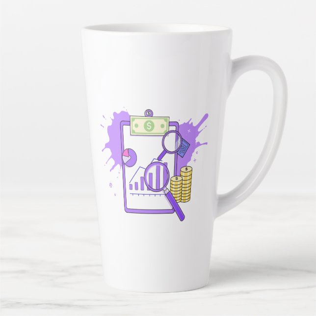 Taza De Café Latte Financial Analysis Report Money Magnifying Glass (Derecha)