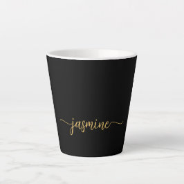 Taza De Café Latte Firma de nombre de monograma dorado y negro minima