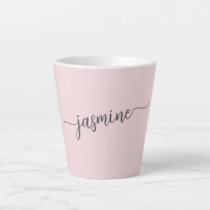 Taza De Café Latte Firma de nombre de monograma rosa minimalista