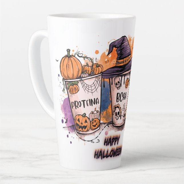 Taza De Café Latte Fitness Halloween 🎃Protein, BCAA & Café Latte  (Ángulo izquierdo)