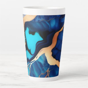 Taza De Café Latte Flamante dorado azul trenzado