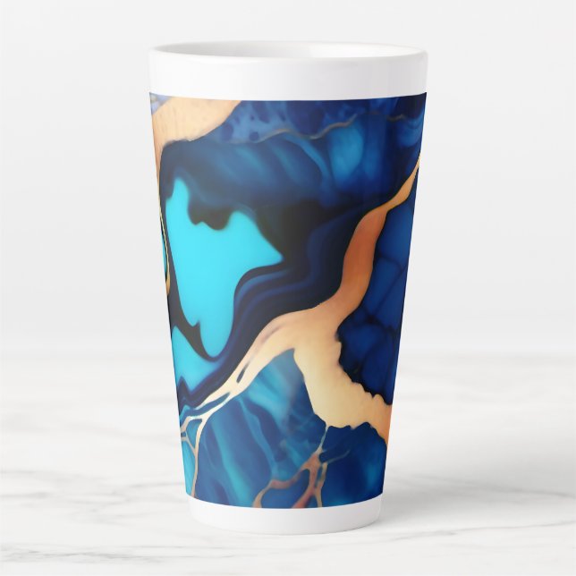 Taza De Café Latte Flamante dorado azul trenzado (Anverso)