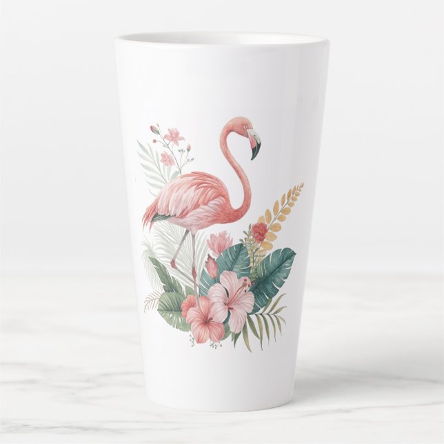 Taza De Café Latte Flamenco Con Flores (Anverso)