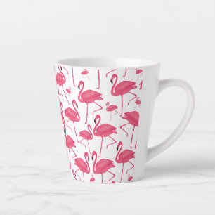 Taza De Café Latte Flamencos rosados en fondo blanco