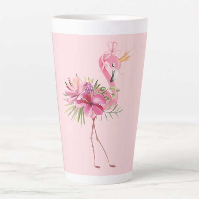 Taza De Café Latte Flamingo con corona (Anverso)