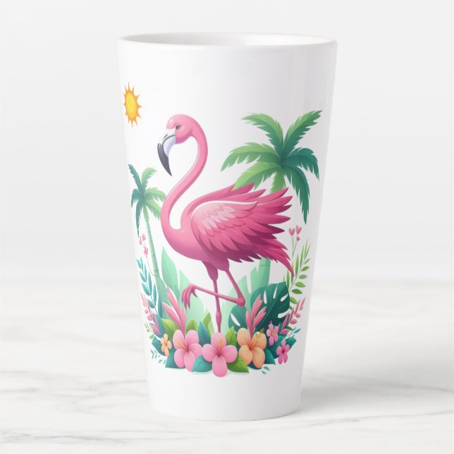 Taza De Café Latte Flamingo rosa de Florida/Tropical (Anverso)