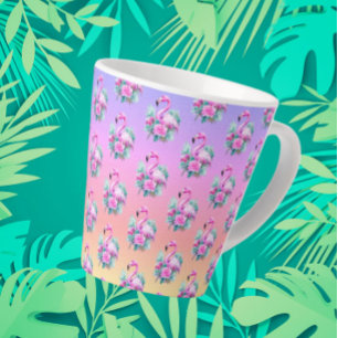 Taza De Café Latte Flamingo rosa del atardecer tropical