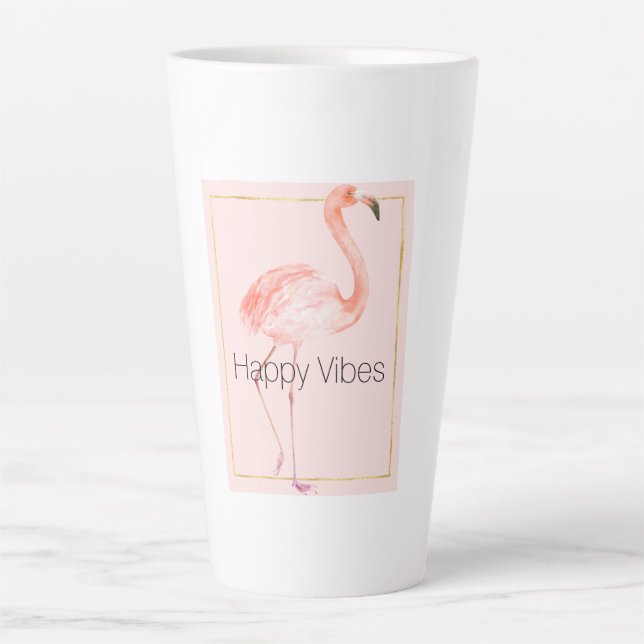 Taza De Café Latte Flamingo rosa feliz (Anverso)