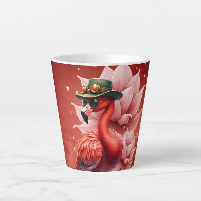 Taza De Café Latte Flamingo Steampunk - Arte digital fantástico (Anverso)