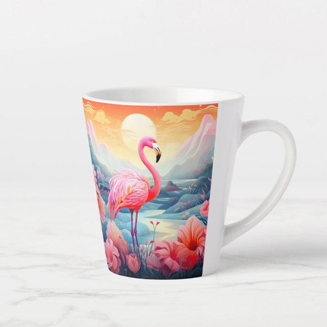 Taza De Café Latte Flamingo tropical con flores-76280 (Derecha)