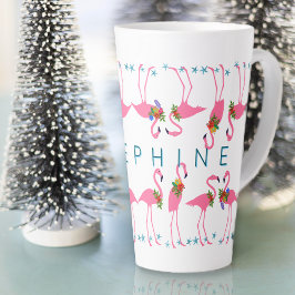 Taza De Café Latte Flamingos reunidos altos