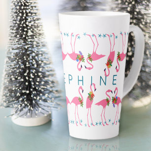Taza De Café Latte Flamingos reunidos altos