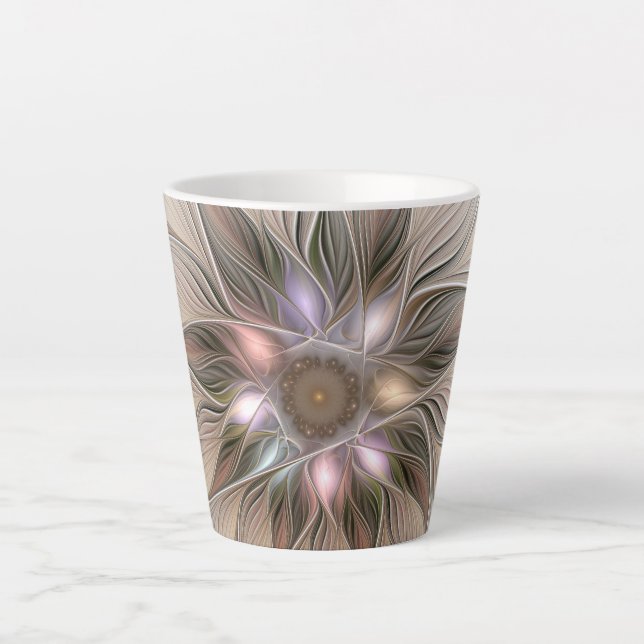 Taza De Café Latte Flor alegre Abstracto Fractal floral Beige Brown (Anverso)