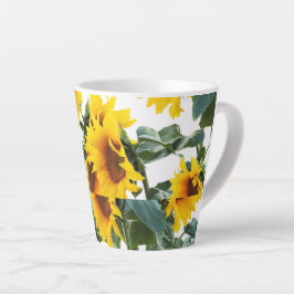 Taza De Café Latte Flor Amarilla de Girasol