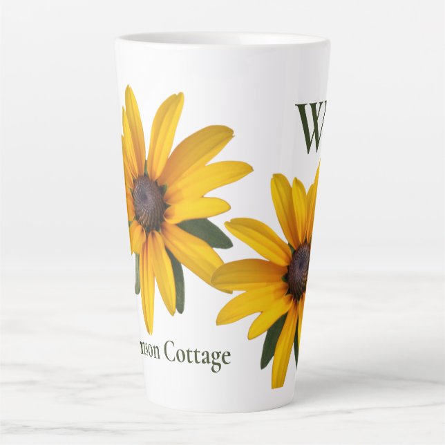 Taza De Café Latte Flor Amarilla Moderna Sencilla Ojo Negro Susan (Anverso)