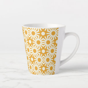 Taza De Café Latte Flor Amarilla y Blanca