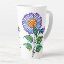 Taza De Café Latte Flor Azul Mediotono Arte Refinado