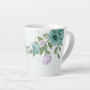 Taza De Café Latte flor azul violeta romántica