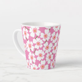 Taza De Café Latte Flor blanca y rosa