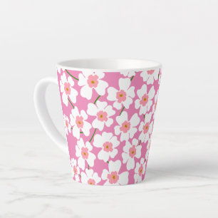 Taza De Café Latte Flor blanca y rosa