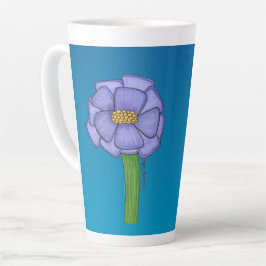 Taza De Café Latte Flor Cuadrada Morada con fondo Azul