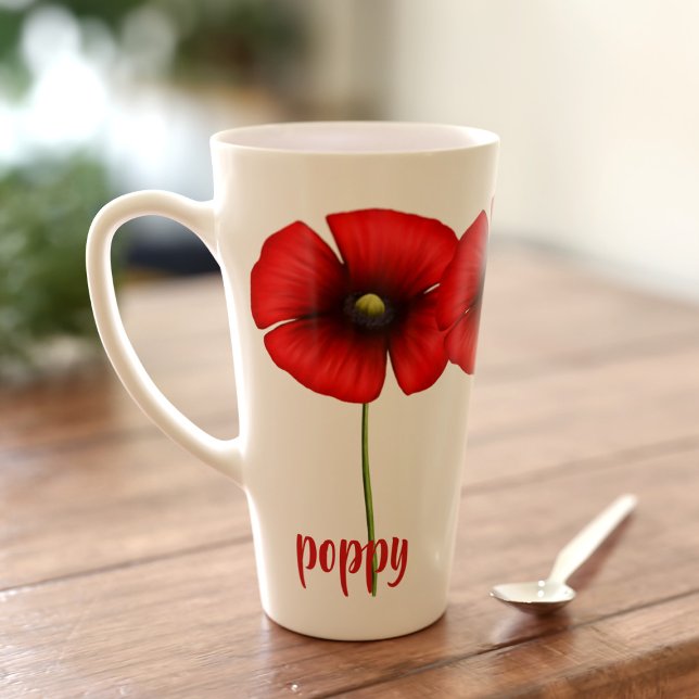 Taza De Café Latte Flor De Adormidera Personalizada Gran Mug Latte (Pop your name on this pretty poppy latte mug!)