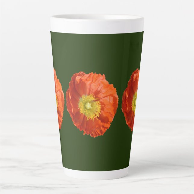 Taza De Café Latte Flor de amapola Naranja brillante (Anverso)
