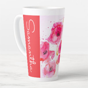 Taza De Café Latte Flor de Amapola Roja Nombre de Mujer Acuarela
