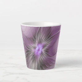 Taza De Café Latte Flor de arte fractal de color gris marrón de belle