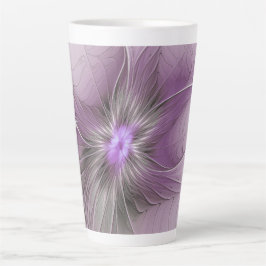 Taza De Café Latte Flor de arte fractal de color gris marrón de belle