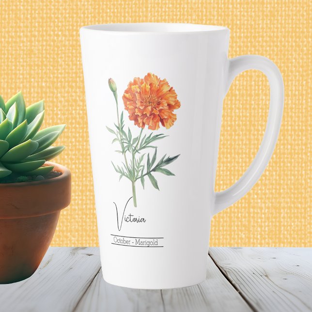 Taza De Café Latte Flor de Birth Month Octubre Marigold (Subido por el creador)