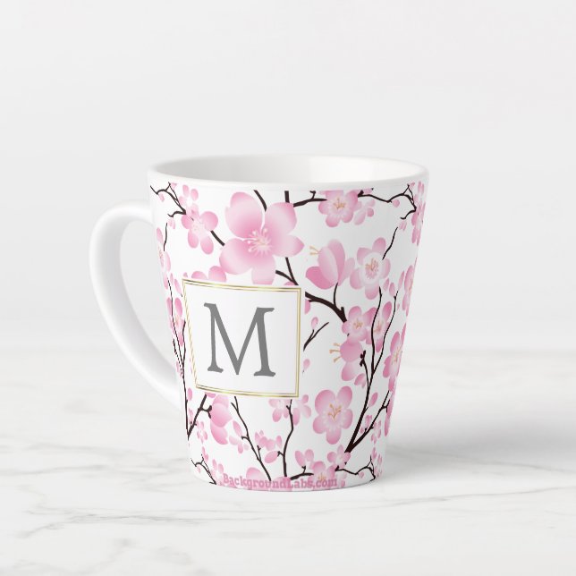 Taza De Café Latte flor de cerezo blanco rosa paro de personalizable  (Ángulo izquierdo)