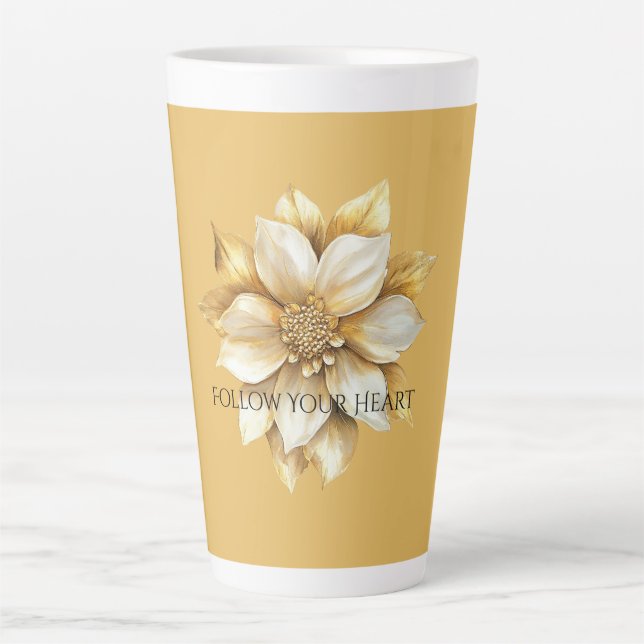 Taza De Café Latte Flor de Crema Dorada (Anverso)