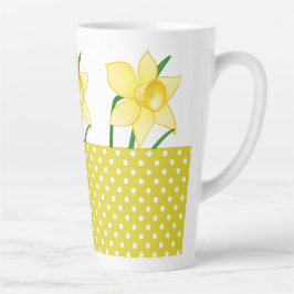 Taza De Café Latte Flor de Daffodil de primavera con puntos de polka 