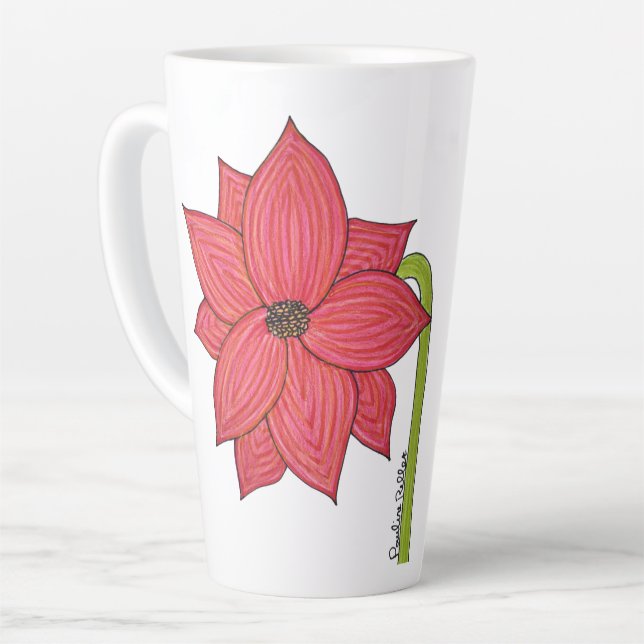 Taza De Café Latte Flor de Estrella Roja (Ángulo izquierdo)