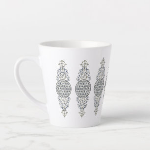 Taza De Café Latte Flor de la vida - Ornamentos de época oro azul