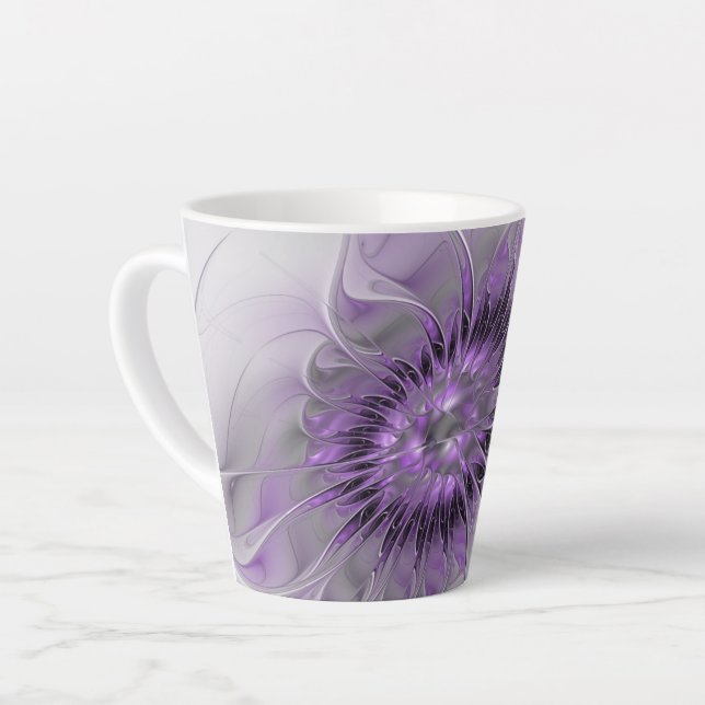 Taza De Café Latte Flor de Lavanda Sueño Arte Fractal Resumen Moderno (Ángulo izquierdo)