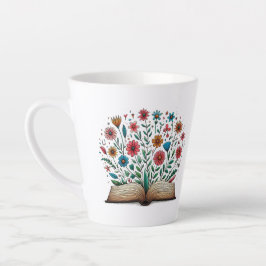 Taza De Café Latte Flor de libros abierta