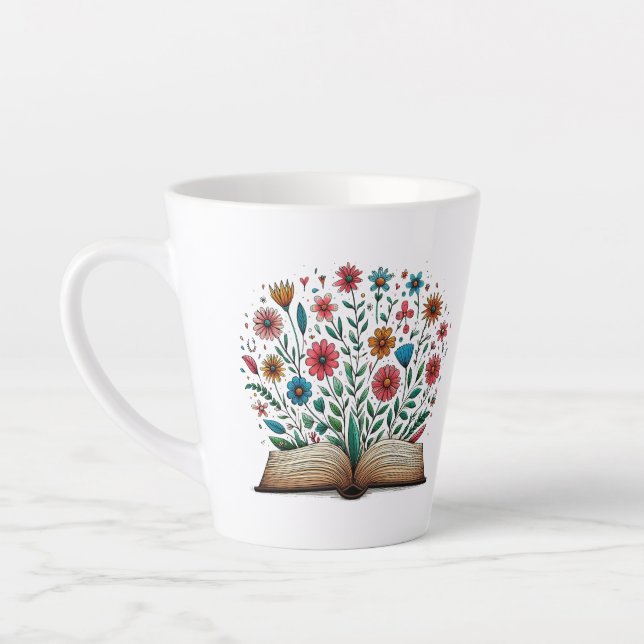 Taza De Café Latte Flor de libros abierta (Izquierda)