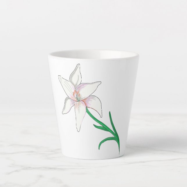Taza De Café Latte Flor de Lirio Blanco (Anverso)