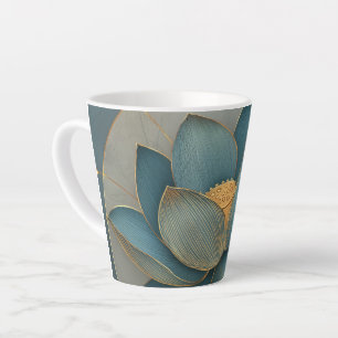 Taza De Café Latte Flor de Loto Geométrica de Línea Teal y Dorado