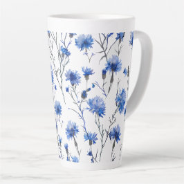 Taza De Café Latte Flor de maíz Latte Mug Azul blanco