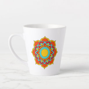 Taza De Café Latte Flor de Mandala roja geométrica-54567